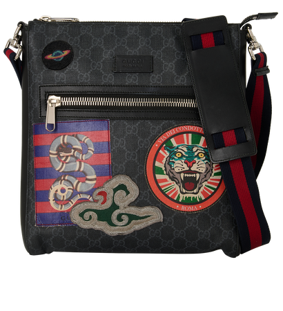 Badges Crossbody, &pound;395, Handbags, Black, Coated Canvas, Front view